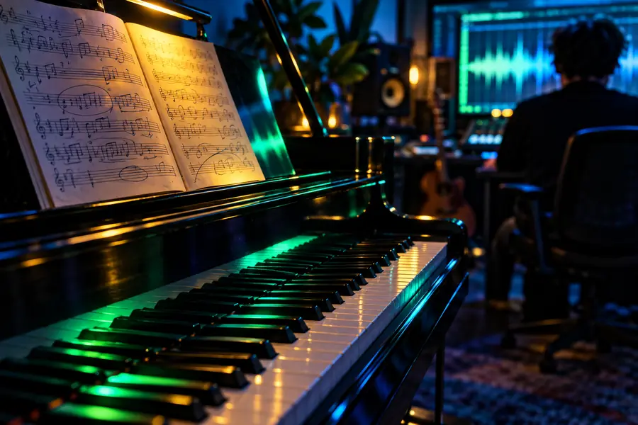 Illustrative Nahaufnahme eines Klaviers bei der Musikplanung